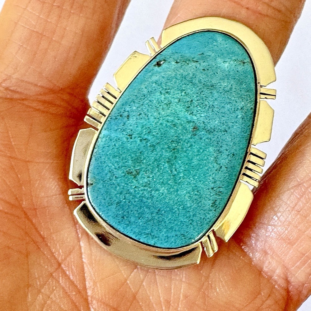 Chunky Turquoise Navajo Ring‎ Sz 12 Sterling Evelyn Bahe Big Native Amer Mens